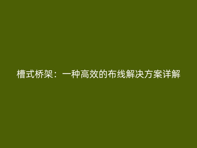 槽式橋架：一種高效的布線解決方案詳解